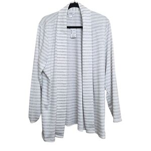 CJ Banks Gray White Striped Open Front Cardigan Sweater 1X Plus Size